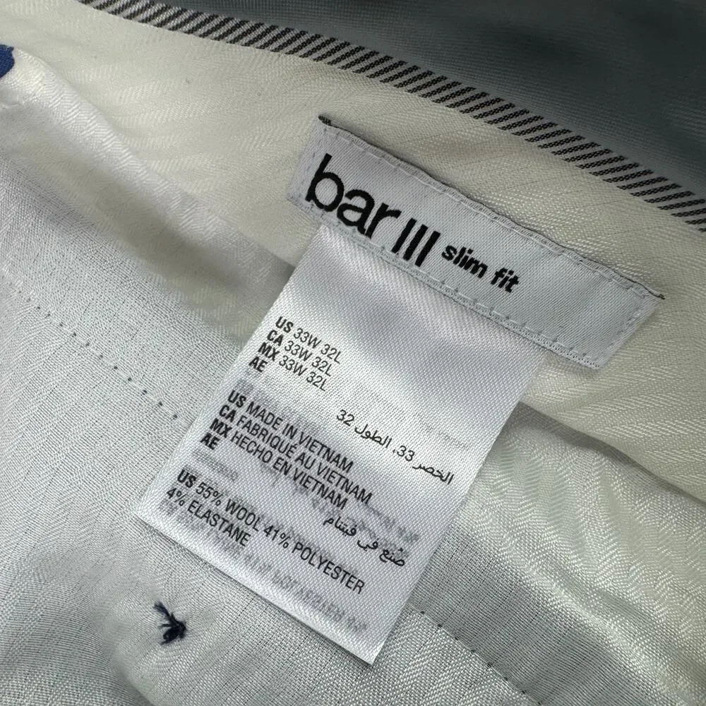 Bar III Mens Slim Fit Wool Blend Solid Power Stretch Suit Pants Light Blue 33x32